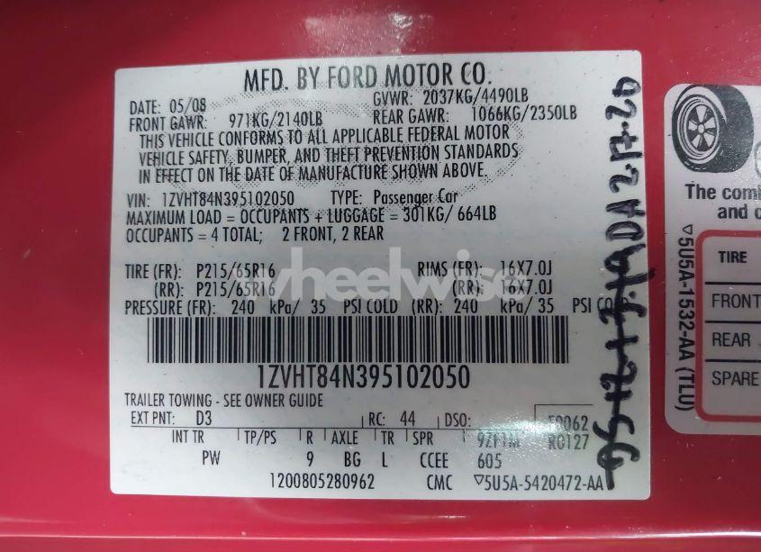 Photo 9 of 2009 Ford Mustang V6/V6 PREMIUM (VIN 1ZVHT84N395102050)