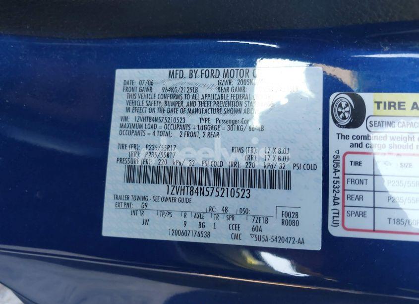 Photo 9 of 2007 Ford Mustang V6 DELUXE/V6 PREMIUM (VIN 1ZVHT84N575210523)