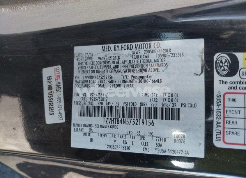 Photo 9 of 2007 Ford Mustang V6 DELUXE/V6 PREMIUM (VIN 1ZVHT84N575219156)