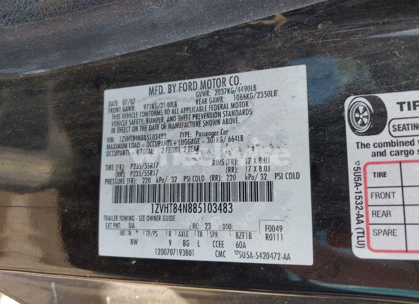 Photo 9 of 2008 Ford Mustang V6 DELUXE/V6 PREMIUM (VIN 1ZVHT84N885103483)