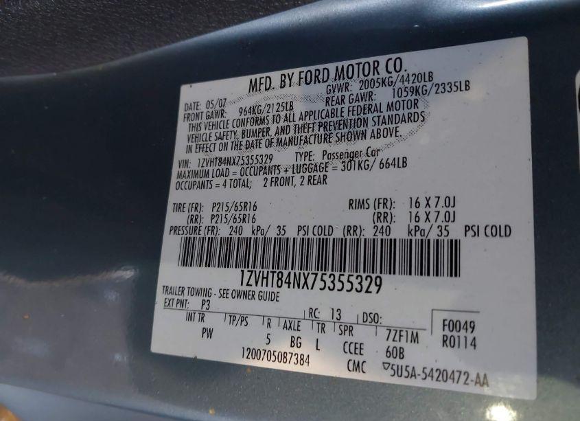 Photo 9 of 2007 Ford Mustang (VIN 1ZVHT84NX75355329)