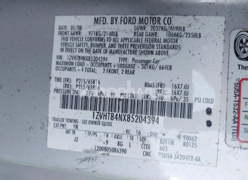 Photo 9 of 2008 Ford Mustang V6 DELUXE/V6 PREMIUM (VIN 1ZVHT84NX85204394)