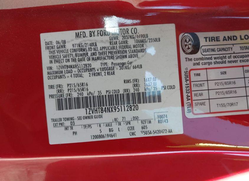 Photo 9 of 2009 Ford Mustang V6/V6 PREMIUM (VIN 1ZVHT84NX95112820)