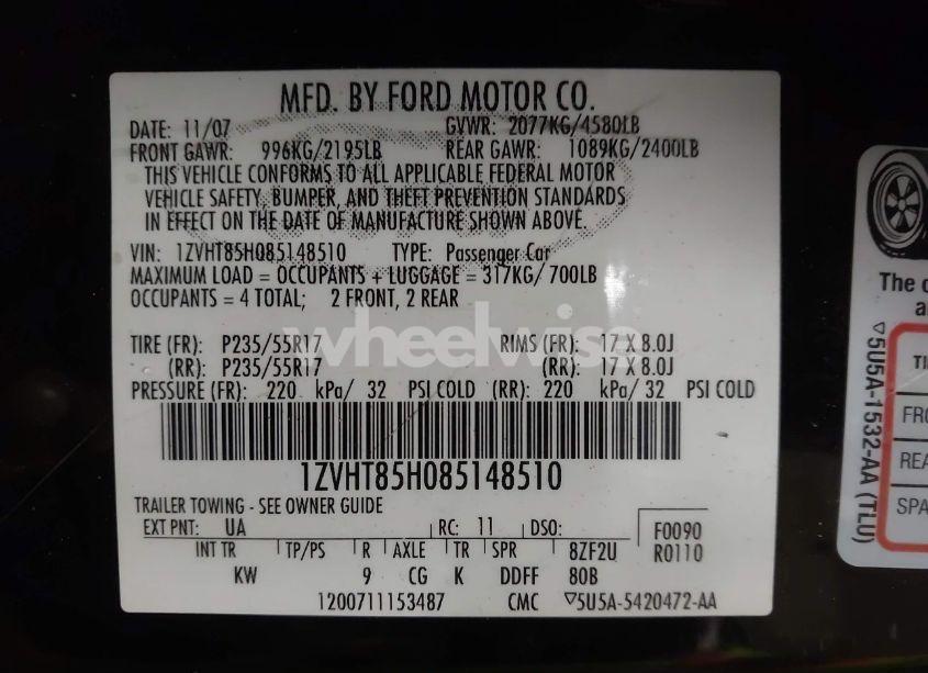 Photo 9 of 2008 Ford Mustang GT DELUXE/GT PREMIUM (VIN 1ZVHT85H085148510)