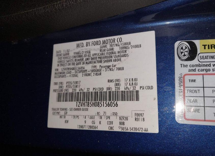 Photo 9 of 2008 Ford Mustang GT DELUXE/GT PREMIUM (VIN 1ZVHT85H085156056)