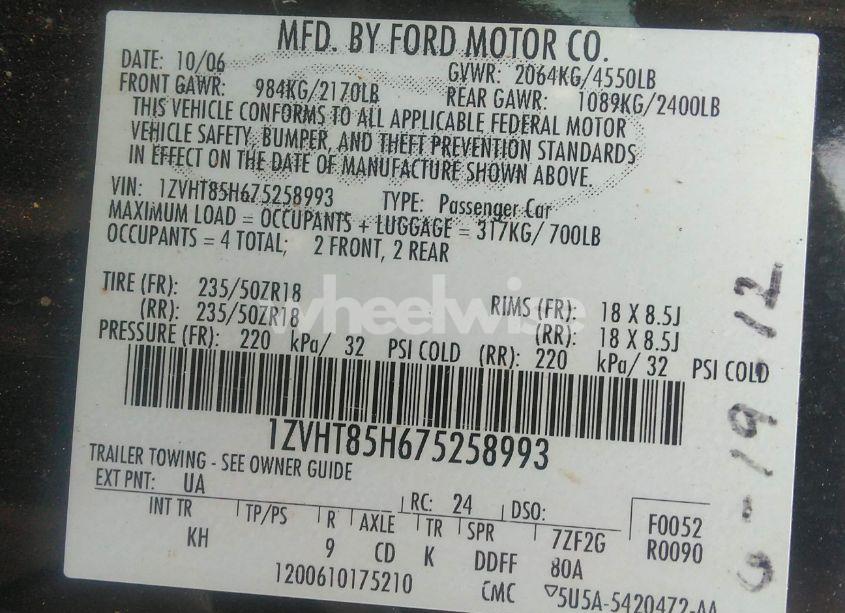 Photo 9 of 2007 Ford Mustang GT DELUXE/GT PREMIUM (VIN 1ZVHT85H675258993)