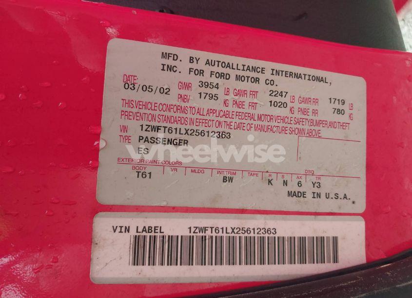 Photo 9 of 2002 Mercury Cougar V6 (VIN 1ZWFT61LX25612363)