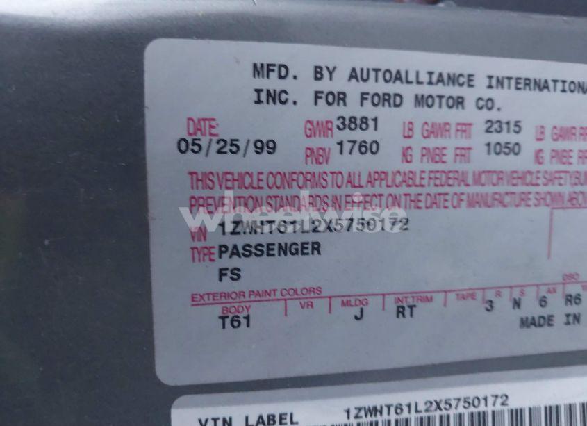 Photo 9 of 1999 Mercury Cougar V6 (VIN 1ZWHT61L2X5750172)