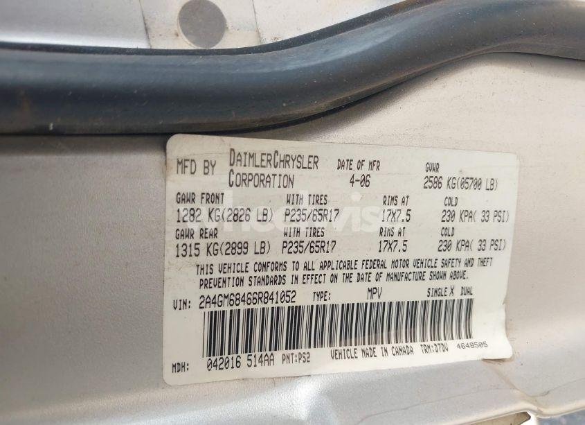 Photo 9 of 2006 Chrysler Pacifica TOURING (VIN 2A4GM68466R841052)