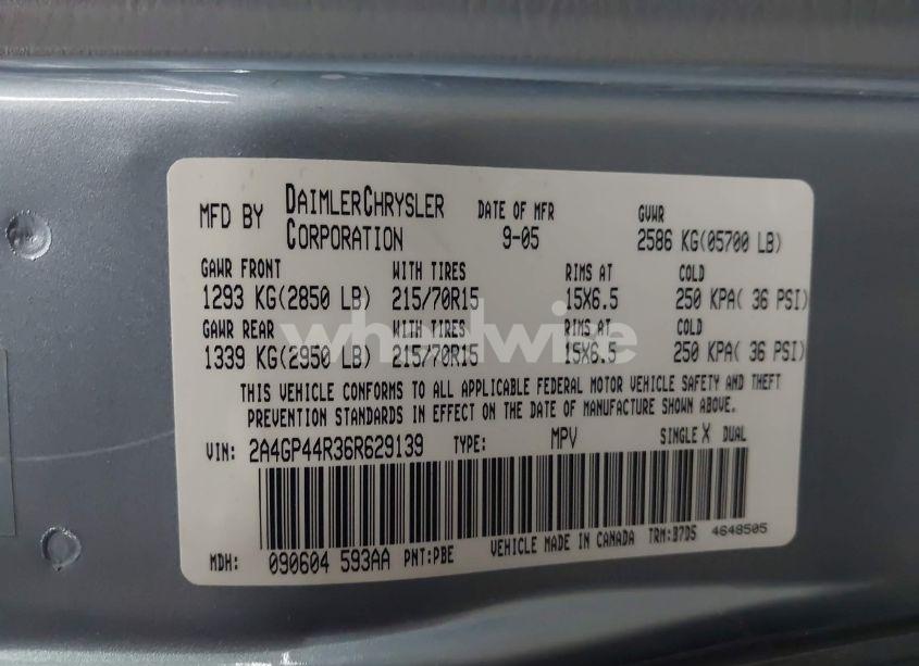 Photo 9 of 2006 Chrysler Town & COUNTRY LX (VIN 2A4GP44R36R629139)