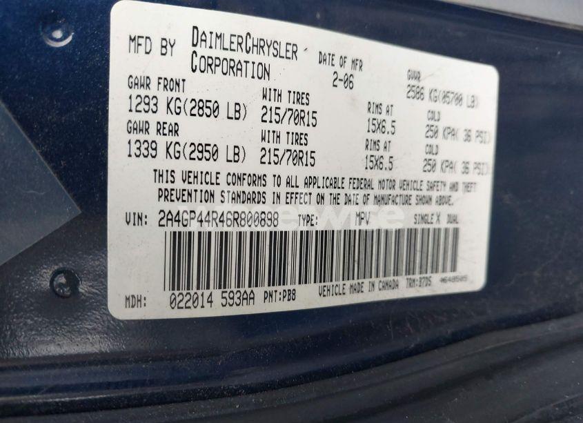 Photo 9 of 2006 Chrysler Town & COUNTRY LX (VIN 2A4GP44R46R800898)