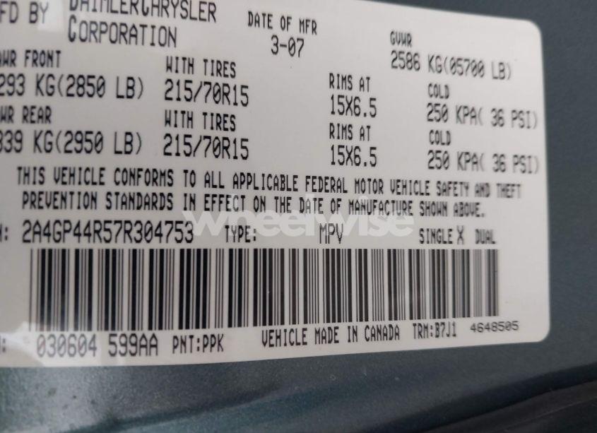 Photo 9 of 2007 Chrysler Town & COUNTRY LX (VIN 2A4GP44R57R304753)