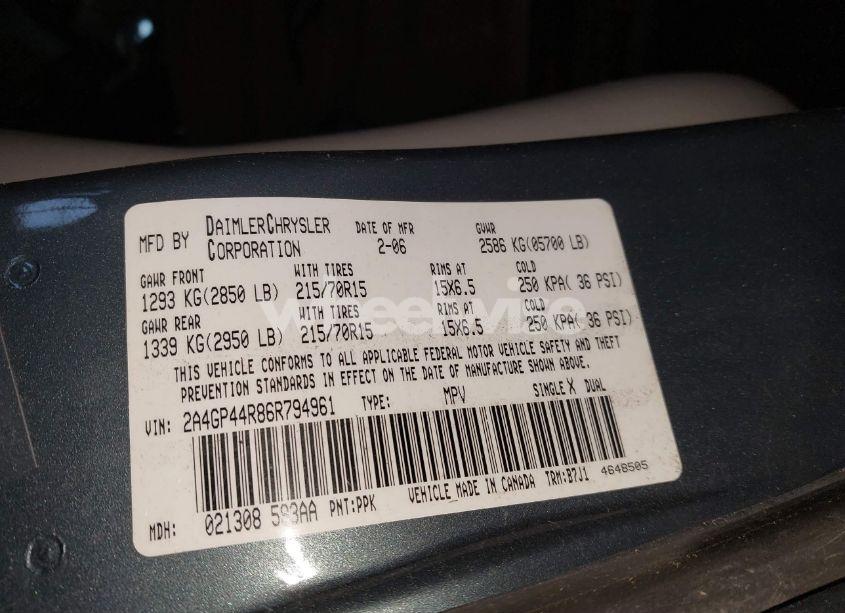 Photo 9 of 2006 Chrysler Town & COUNTRY LX (VIN 2A4GP44R86R794961)