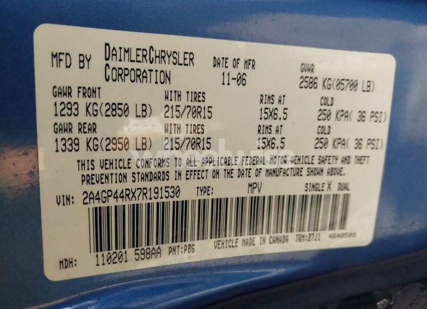 Photo 9 of 2007 Chrysler Town & COUNTRY LX (VIN 2A4GP44RX7R191530)