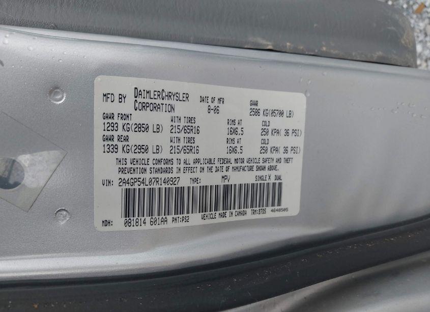 Photo 9 of 2007 Chrysler Town & COUNTRY TOURING (VIN 2A4GP54L07R140927)