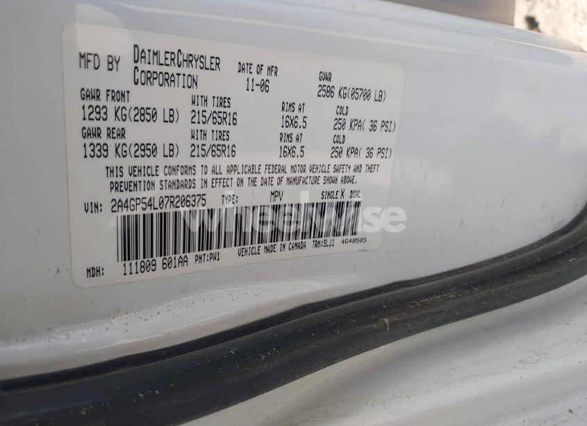 Photo 9 of 2007 Chrysler Town & COUNTRY TOURING (VIN 2A4GP54L07R206375)
