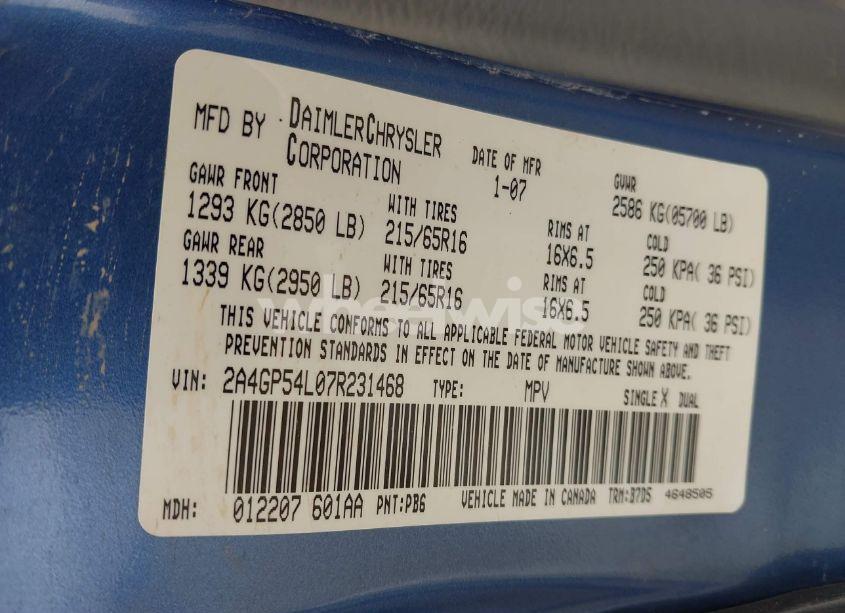 Photo 9 of 2007 Chrysler Town & COUNTRY TOURING (VIN 2A4GP54L07R231468)