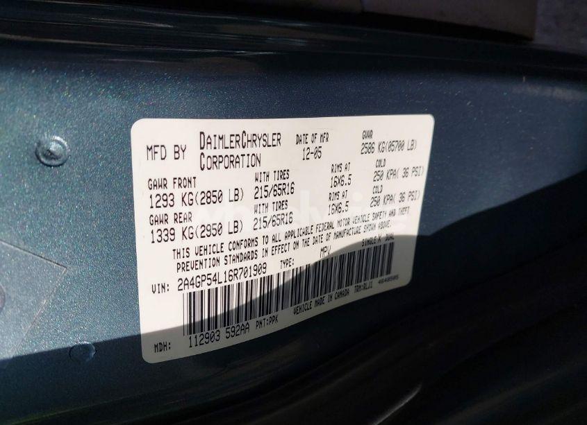 Photo 9 of 2006 Chrysler Town & COUNTRY TOURING (VIN 2A4GP54L16R701909)