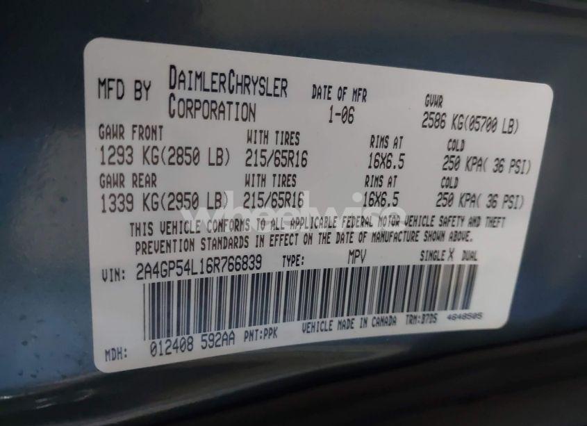 Photo 9 of 2006 Chrysler Town & COUNTRY TOURING (VIN 2A4GP54L16R766839)