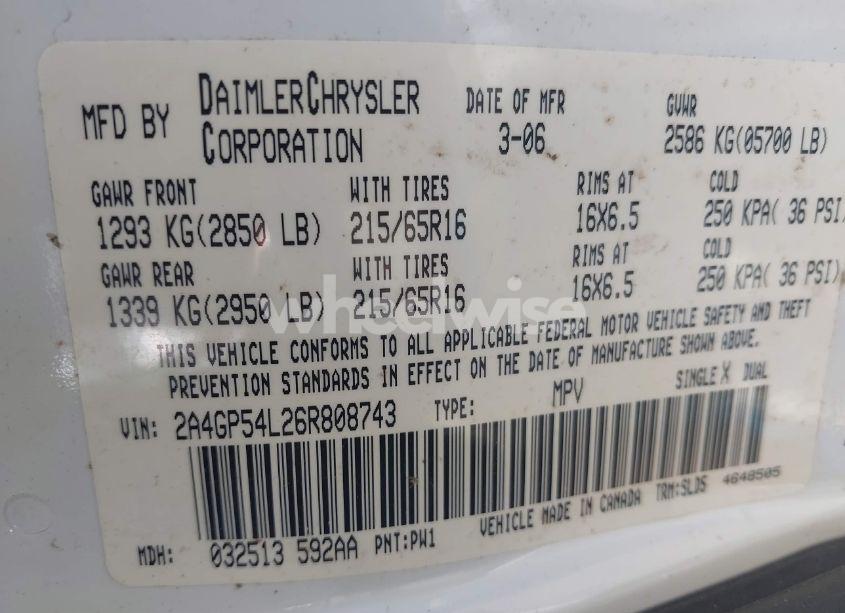 Photo 9 of 2006 Chrysler Town & COUNTRY TOURING (VIN 2A4GP54L26R808743)