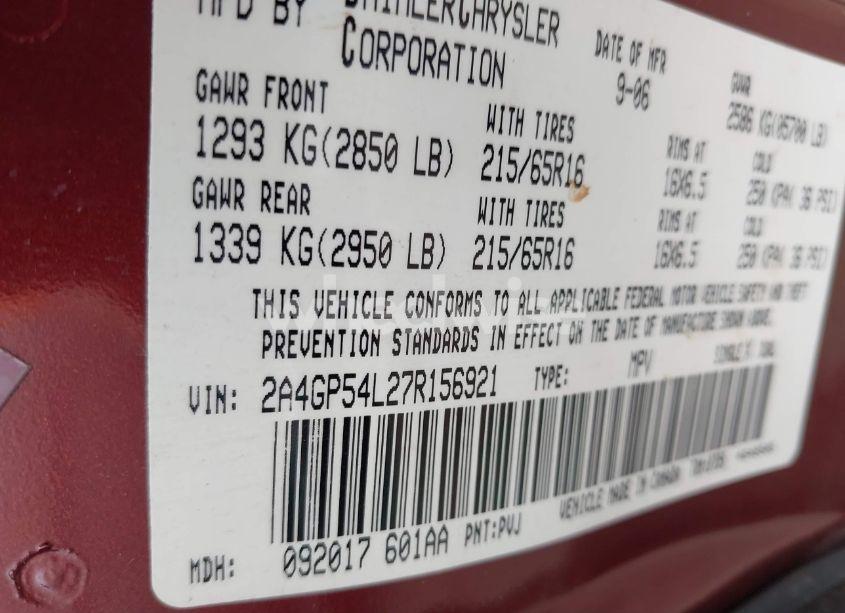 Photo 9 of 2007 Chrysler Town & COUNTRY TOURING (VIN 2A4GP54L27R156921)