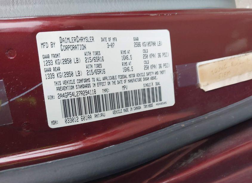 Photo 9 of 2007 Chrysler Town & COUNTRY TOURING (VIN 2A4GP54L27R294118)