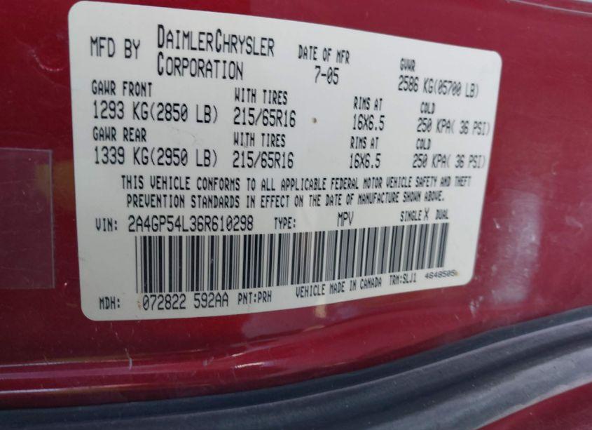 Photo 9 of 2006 Chrysler Town & COUNTRY TOURING (VIN 2A4GP54L36R610298)