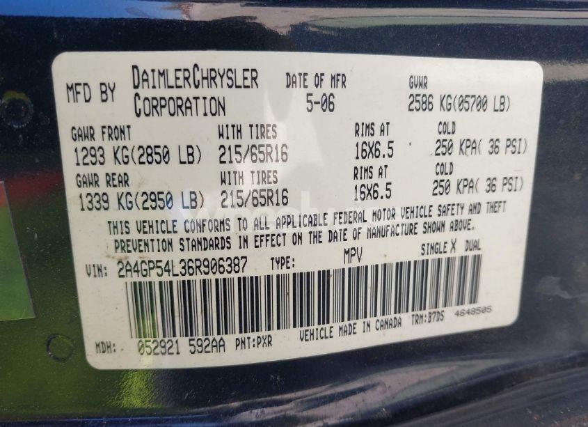 Photo 9 of 2006 Chrysler Town & COUNTRY TOURING (VIN 2A4GP54L36R906387)