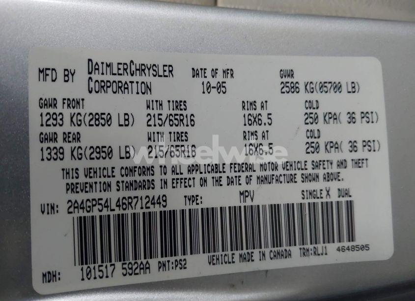 Photo 9 of 2006 Chrysler Town & COUNTRY TOURING (VIN 2A4GP54L46R712449)