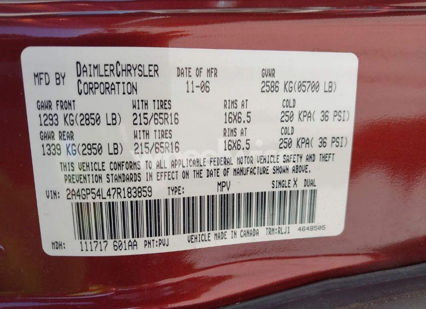 Photo 9 of 2007 Chrysler Town & COUNTRY TOURING (VIN 2A4GP54L47R183859)