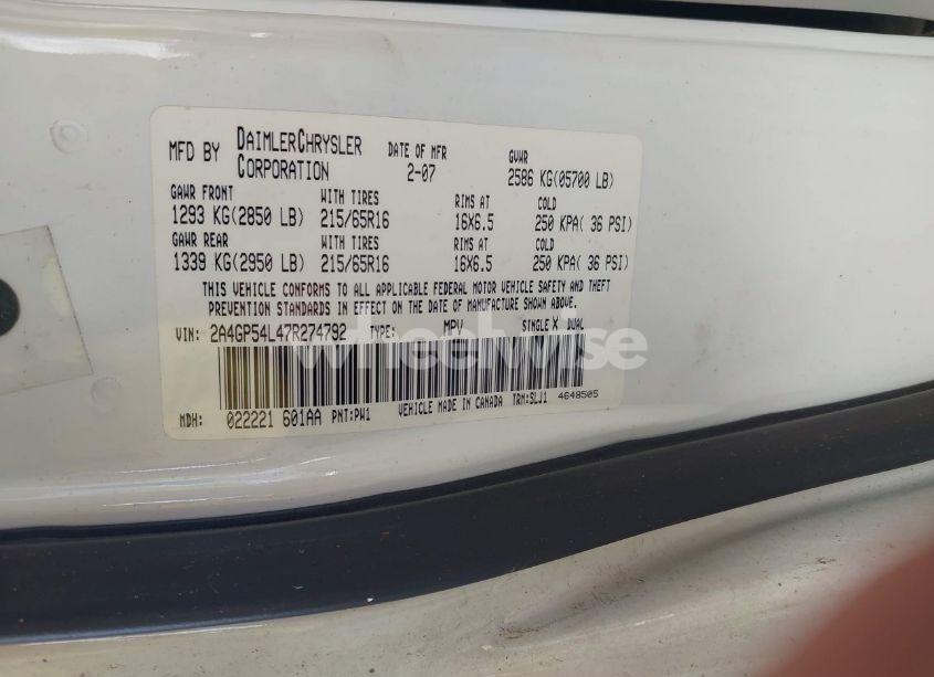 Photo 9 of 2007 Chrysler Town & COUNTRY TOURING (VIN 2A4GP54L47R274792)