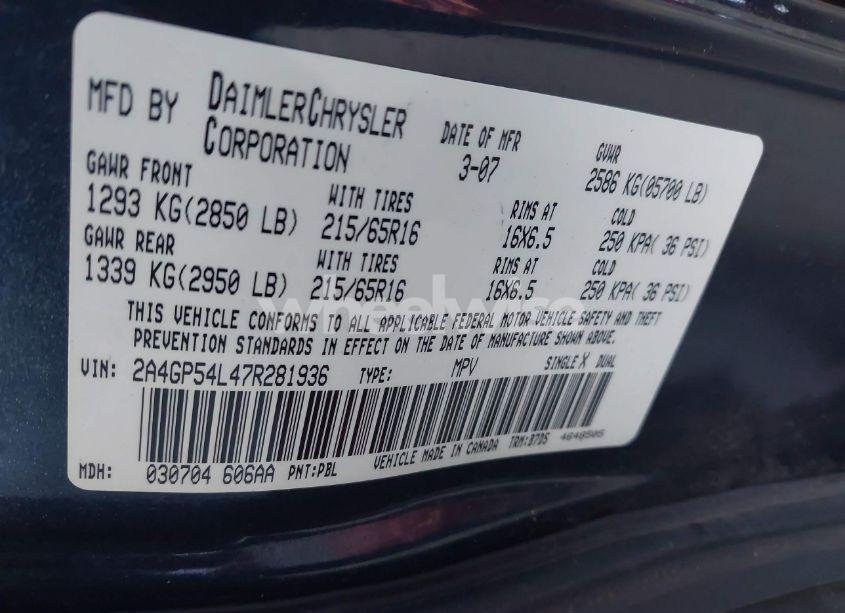 Photo 9 of 2007 Chrysler Town & COUNTRY TOURING (VIN 2A4GP54L47R281936)