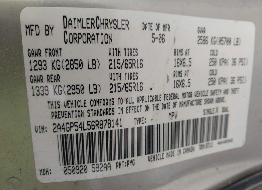 Photo 9 of 2006 Chrysler Town & COUNTRY TOURING (VIN 2A4GP54L56R878141)