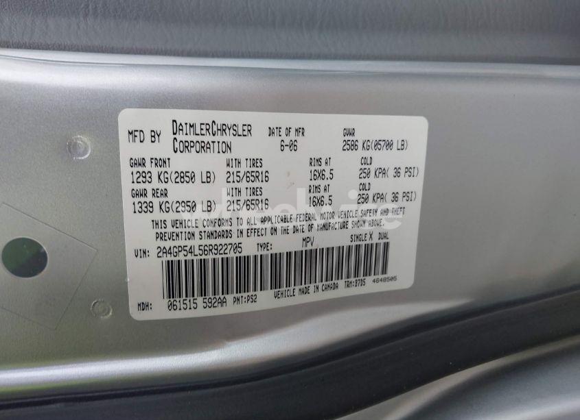 Photo 9 of 2006 Chrysler Town & COUNTRY TOURING (VIN 2A4GP54L56R922705)