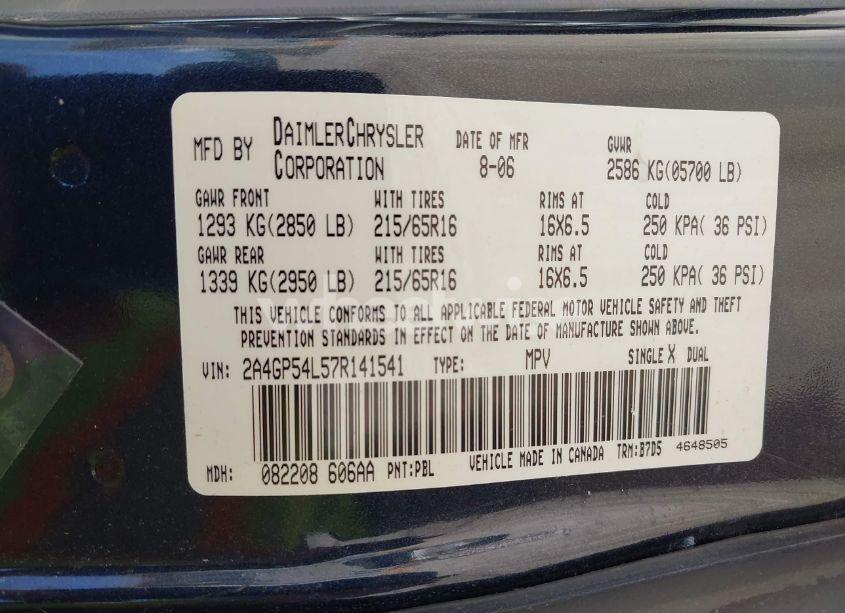 Photo 9 of 2007 Chrysler Town & COUNTRY TOURING (VIN 2A4GP54L57R141541)