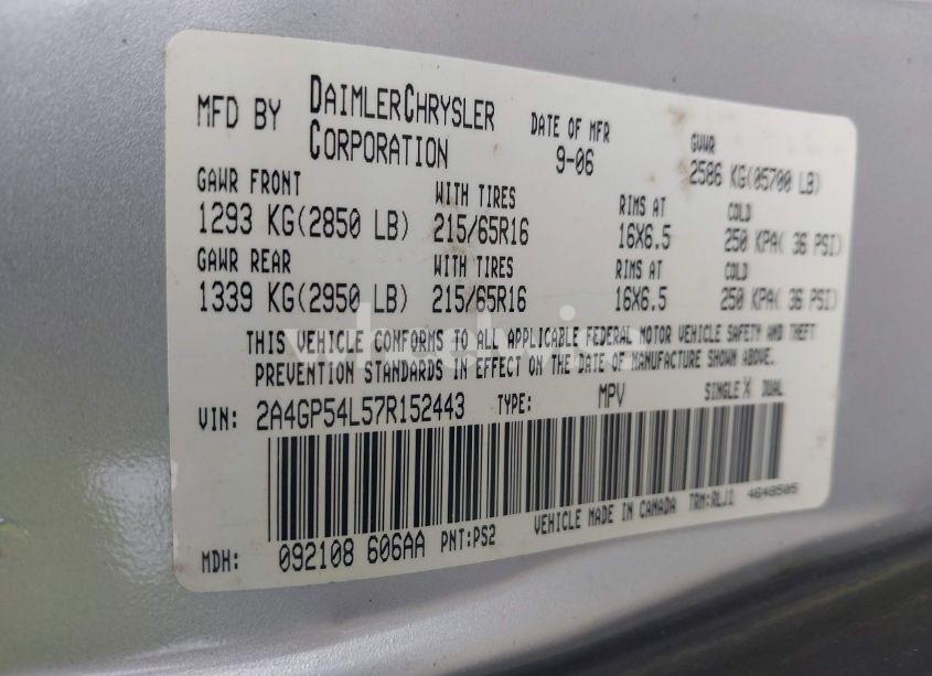 Photo 9 of 2007 Chrysler Town & COUNTRY TOURING (VIN 2A4GP54L57R152443)