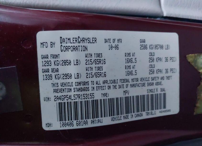 Photo 9 of 2007 Chrysler Town & COUNTRY TOURING (VIN 2A4GP54L57R153155)