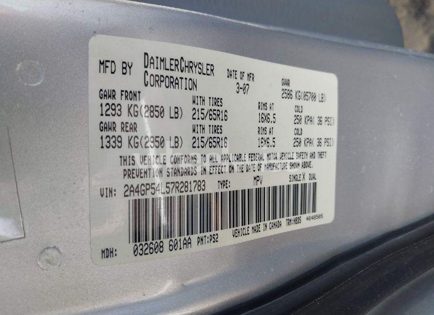 Photo 9 of 2007 Chrysler Town & COUNTRY TOURING (VIN 2A4GP54L57R281783)