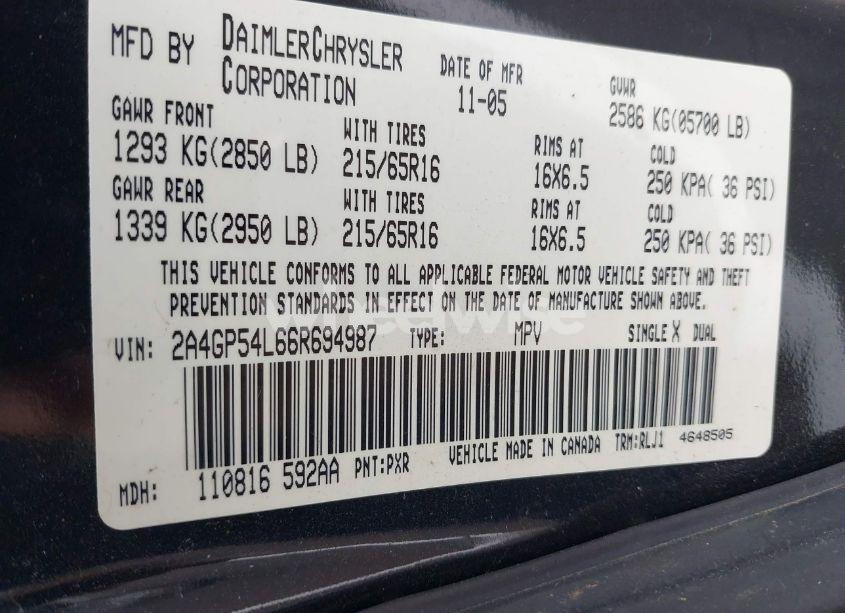 Photo 9 of 2006 Chrysler Town & COUNTRY TOURING (VIN 2A4GP54L66R694987)