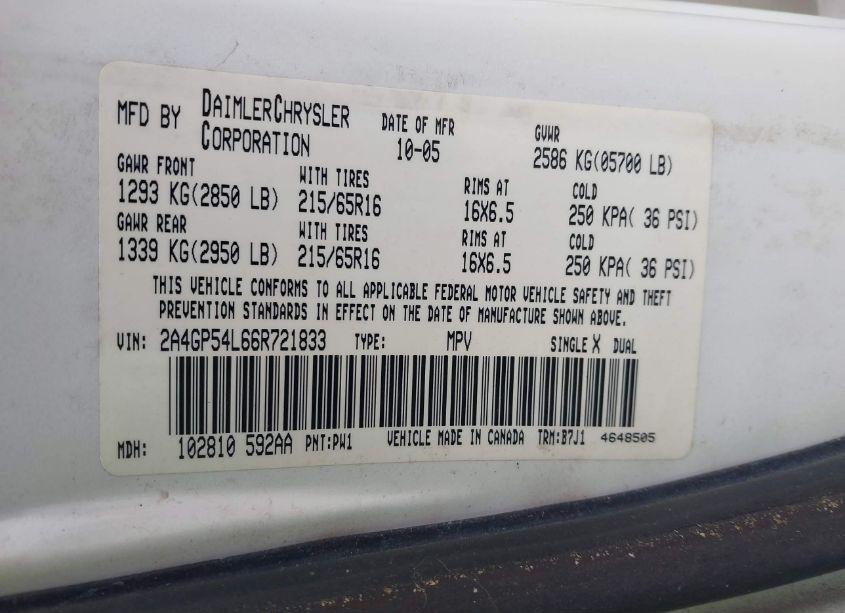 Photo 9 of 2006 Chrysler Town & COUNTRY TOURING (VIN 2A4GP54L66R721833)