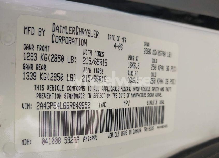 Photo 9 of 2006 Chrysler Town & COUNTRY TOURING (VIN 2A4GP54L66R849652)