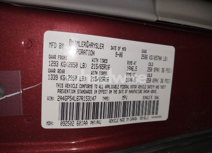 Photo 9 of 2007 Chrysler Town & COUNTRY TOURING (VIN 2A4GP54L67R153147)