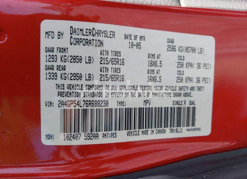Photo 9 of 2006 Chrysler Town & COUNTRY TOURING (VIN 2A4GP54L76R688230)