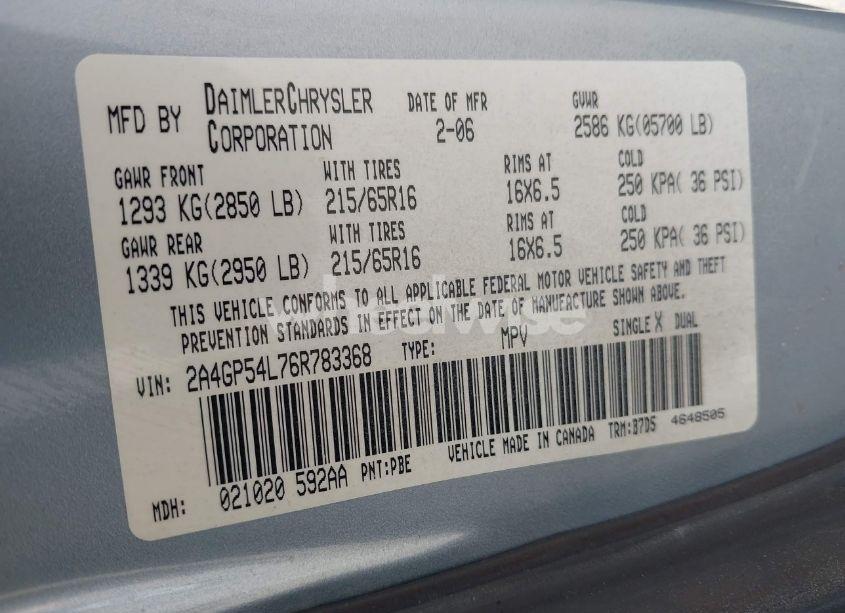 Photo 9 of 2006 Chrysler Town & COUNTRY TOURING (VIN 2A4GP54L76R783368)