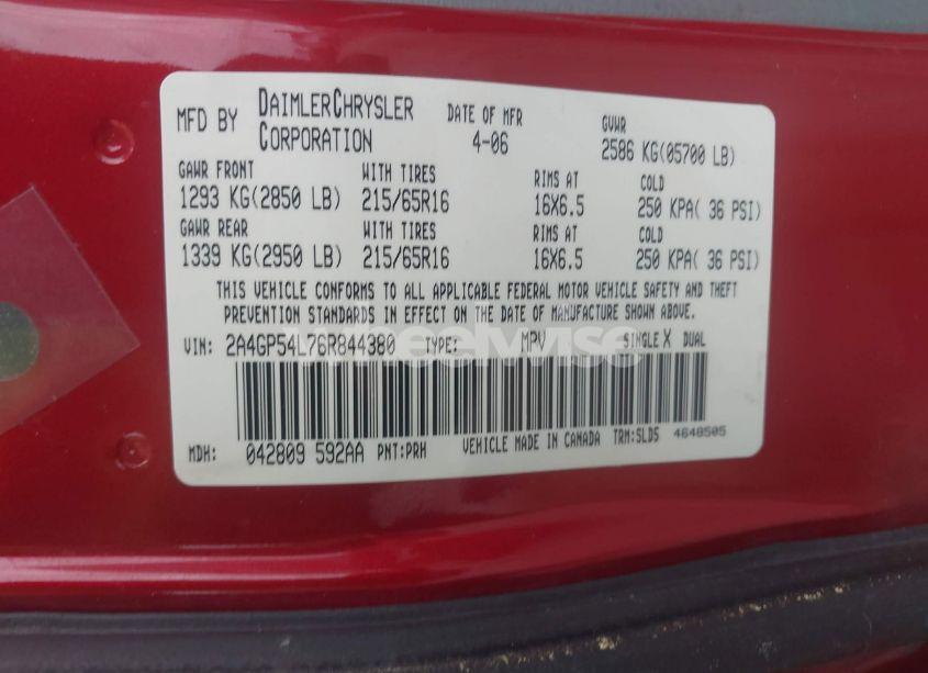 Photo 9 of 2006 Chrysler Town & COUNTRY TOURING (VIN 2A4GP54L76R844380)