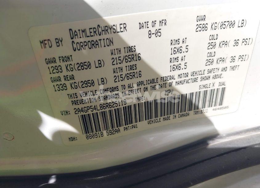 Photo 9 of 2006 Chrysler Town & COUNTRY TOURING (VIN 2A4GP54L86R625119)