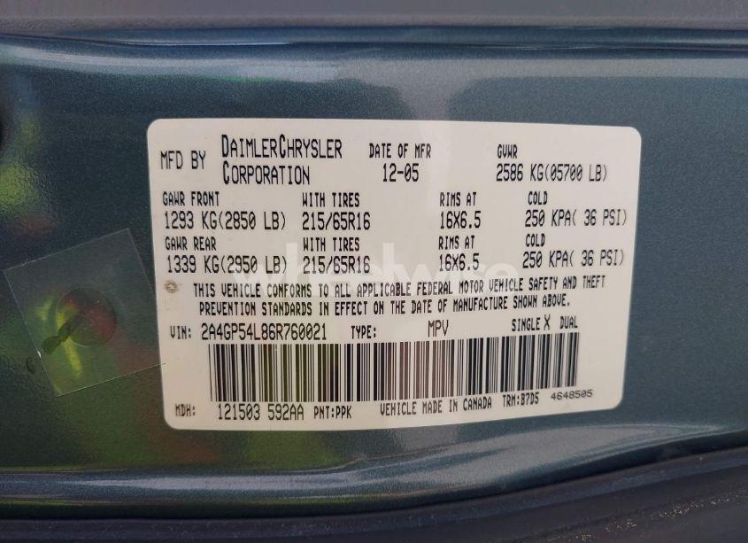 Photo 9 of 2006 Chrysler Town & COUNTRY TOURING (VIN 2A4GP54L86R760021)