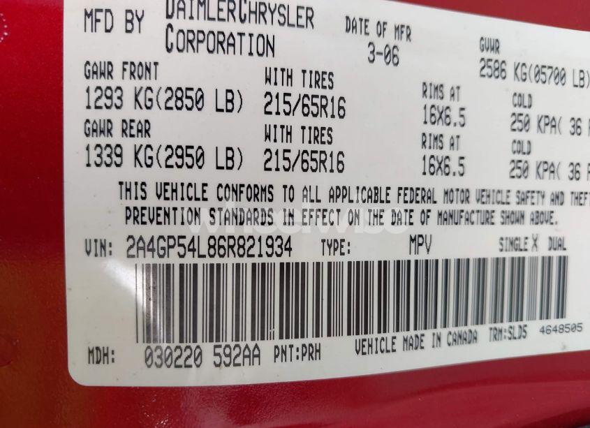 Photo 9 of 2006 Chrysler Town & COUNTRY TOURING (VIN 2A4GP54L86R821934)