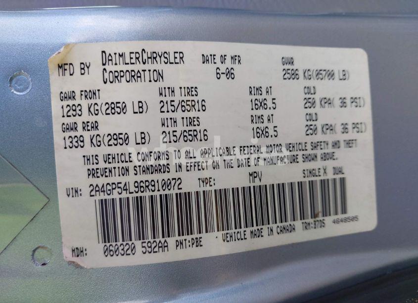Photo 9 of 2006 Chrysler Town & COUNTRY TOURING (VIN 2A4GP54L96R910072)