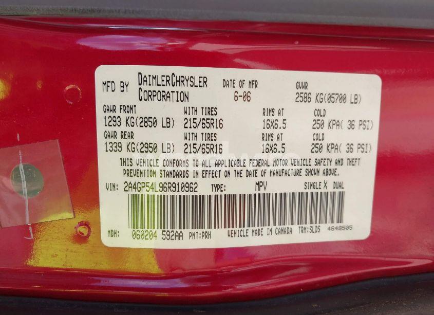 Photo 9 of 2006 Chrysler Town & COUNTRY TOURING (VIN 2A4GP54L96R910962)